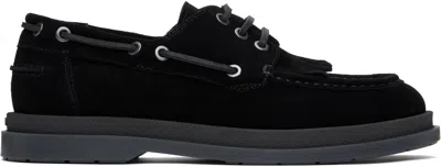 Hugo Boss Black Suede Fringe Trim Loafers In 001-black