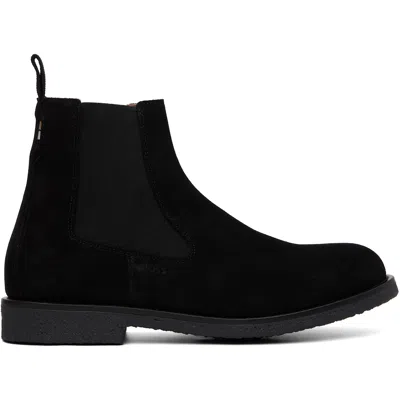 Hugo Boss Black Suede Signature-stripe Stitching Chelsea Boots
