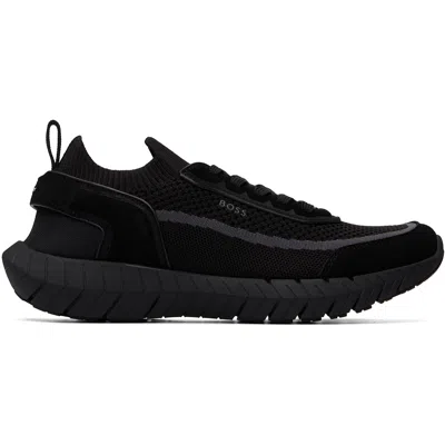 Hugo Boss Lace-up Suede Trainers With A Knit Sock In Black
