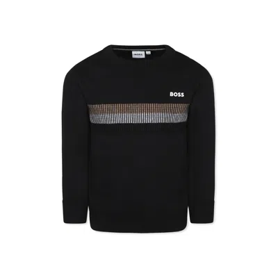 Hugo Boss Kids' Black Sweater For Boy With Logo