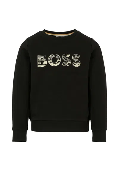 Hugo Boss Kids' Black Sweatshirt For Boy With Logo