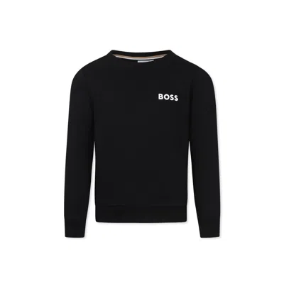 Hugo Boss Kids' Black Sweatshirt For Boy With Logo