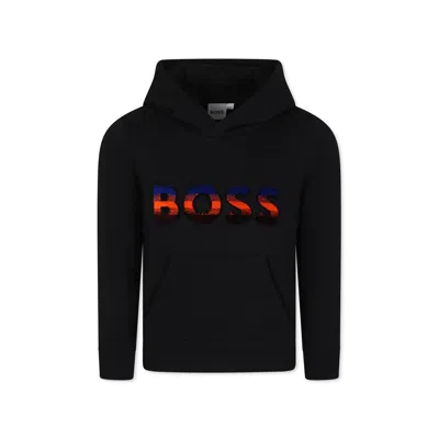 Hugo Boss Kids' Black Sweatshirt For Boy With Logo