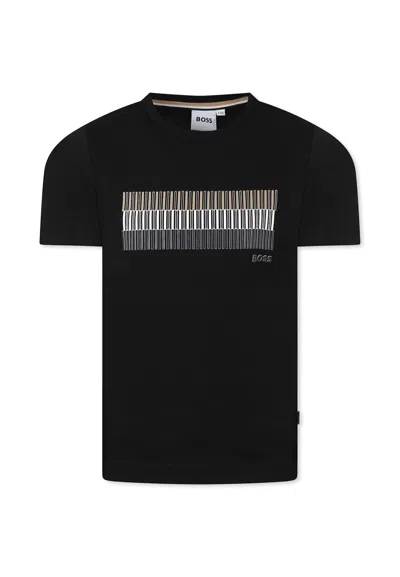 Hugo Boss Kids' Black T-shirt For Boy With Logo