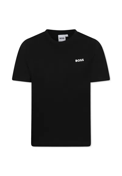 Hugo Boss Kids' Black T-shirt For Boy With Logo