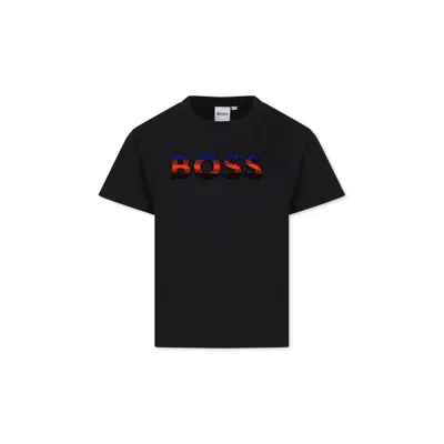 Hugo Boss Kids' Black T-shirt For Boy With Logo