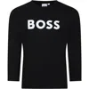 Hugo Boss Blue T-shirt For Boy With Logo In Nero