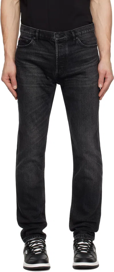 Hugo Boss Black Tapered Jeans In 010-charcoal