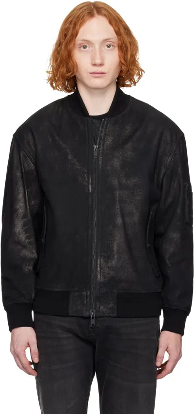 Hugo Boss Black Treated Suede Bomber Jacket In 001-black