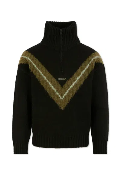 Hugo Boss Kids' Black Turtleneck For Boy With Logo