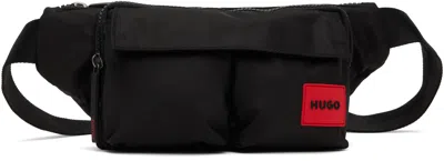 Hugo Boss Black Twill Double Flap Pocket Belt Bag In 002-black