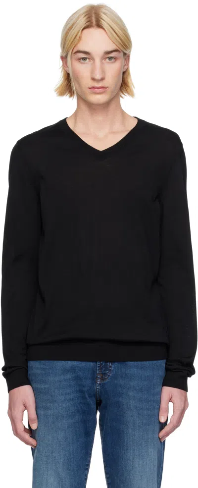 Hugo Boss Black V-neck Jumper In 001-black
