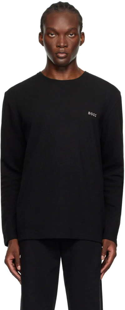 Hugo Boss Long-sleeved T-shirt In Stretch Cotton With Contrast Logo In Black 001