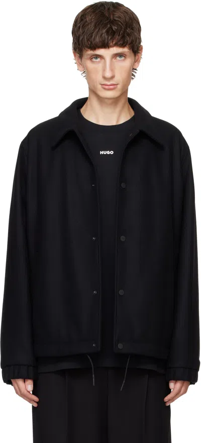 Hugo Boss Black Wool Coach Jacket In 001-black