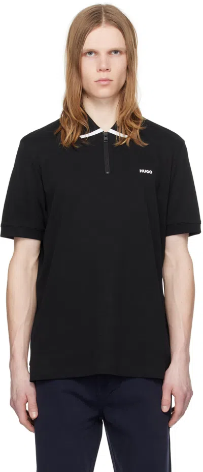 Hugo Boss Black Zip Placket Polo In 001-black