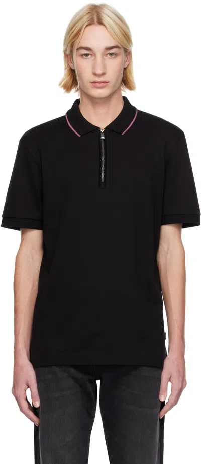 Hugo Boss Black Zip Placket Polo In 002-black