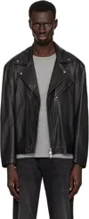 Hugo Boss Black Zip Pocket Leather Biker Jacket In 001-black