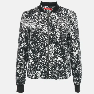 Hugo Boss Black/white Printed Cotton Blend Crinkled Andina Jacket In Gray