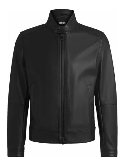 Hugo Boss Boss H Mansell 3 Leather Jacket In Black