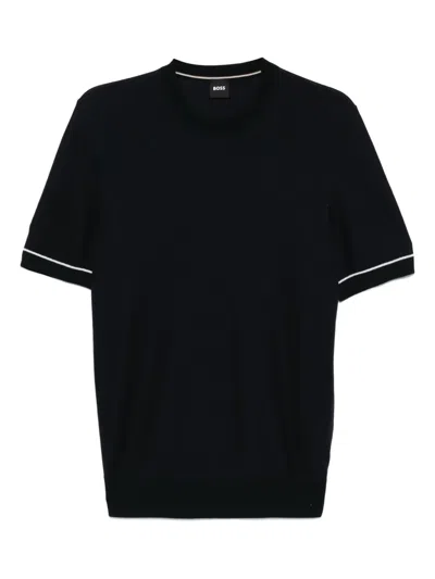 Hugo Boss Blend Knitted T-shirt In Black