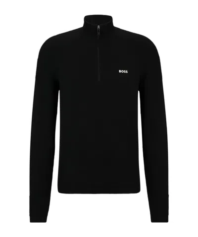 Hugo Boss Blended Zipper Collar Sweater In Black