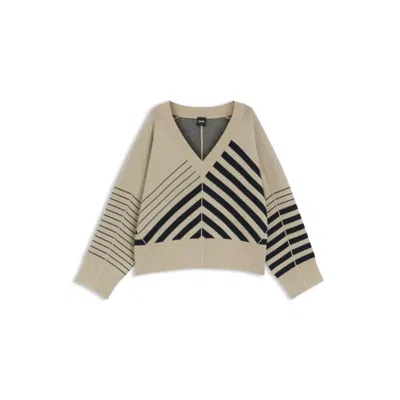 Hugo Boss Block-stripe Sweater In Wool And Cashmere