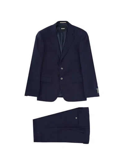 Hugo Boss Two-piece Regular-fit Suit In Checked Virgin Wool In Blue