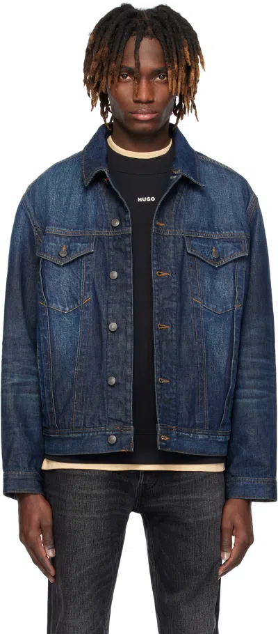 Hugo Boss Blue Adjustable Hem Denim Jacket In 405-dark Blue