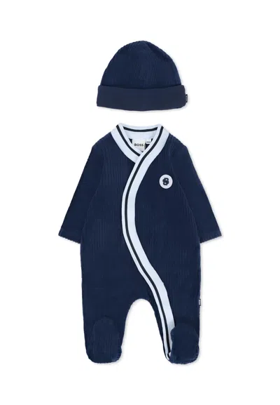 Hugo Boss Blue Babygrow For Baby Boy With Logo
