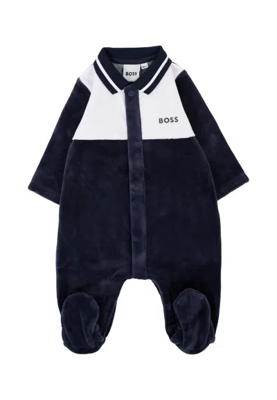 Hugo Boss Blue Babygrow For Baby Boy With Logo