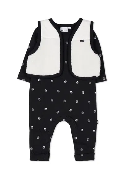 Hugo Boss Blue Babygrow Set For Baby Boy With Logo In Black