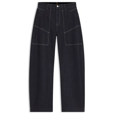 Hugo Boss Blue Balloon-leg Jeans In Blue Rigid Denim In Black
