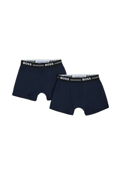 Hugo Boss Kids' Blue Boxer Shorts Set For Boy With Logo