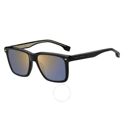 Hugo Boss Blue Brown Mirror Square Men's Sunglasses Boss 1317/s 0807/k1 55 In Black