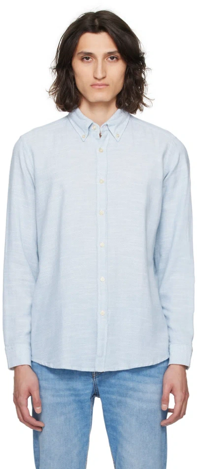 Hugo Boss Blue Button Shirt In 487-open Blue