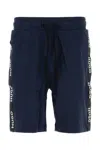 Hugo Boss Bermuda Cotton Elastic Waistband Shorts In Darkblue