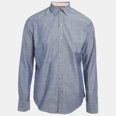 Pre-owned Hugo Boss Blue Cotton Sharp Fit Robbie Shirt L