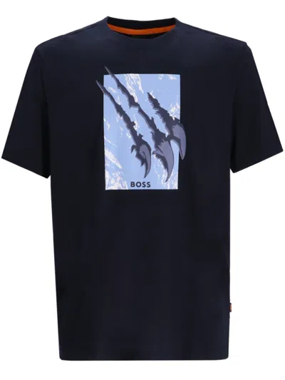 HUGO BOSS MEN BLUE CREW-NECK T-SHIRT, S LUXURY T-SHIRTS FOR MEN DARVEYS