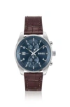 Hugo Boss Blue-dial Chronograph Watch With Alligator-embossed Leather Strap Men's Watches In Assorted-pre-pack