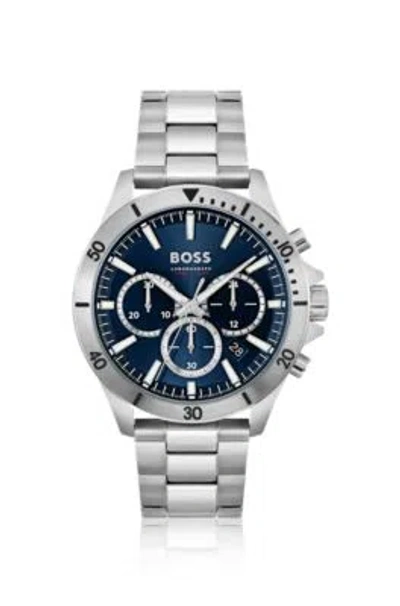 Hugo Boss Blue-dial Chronograph Watch With Link Bracelet Men's Watches In Metallic
