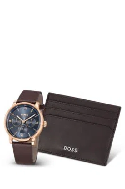 Hugo Boss Blue-dial Watch And Card Holder Gift Set Men's Watches In Assorted-pre-pack