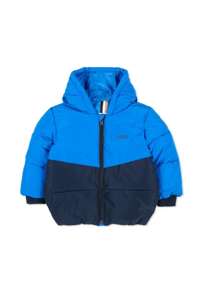 Hugo Boss Blue Down Jacket For Baby Boy With Logo