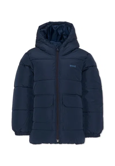Hugo Boss Kids' Blue Down Jacket For Boy With Logo