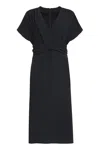 Hugo Boss Drape-front Dress In Matte Satin In Blue