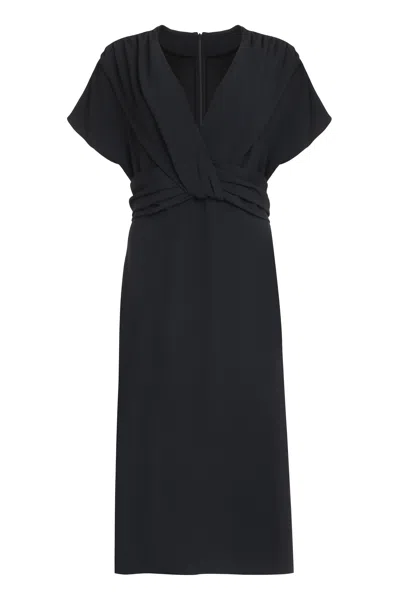 Hugo Boss Drape-front Dress In Matte Satin In Dark Blue