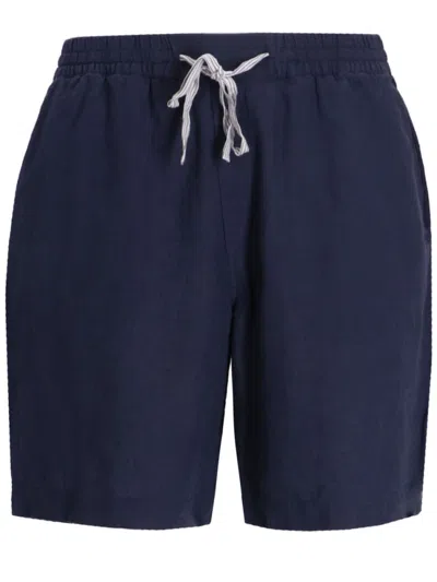 Hugo Boss Blue Drawstring Linen Shorts