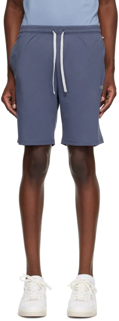 Hugo Boss Blue Embroidered Logo Shorts In Navy 412