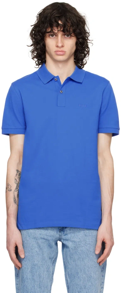 Hugo Boss Blue Embroidered Polo In 423-medium Blue