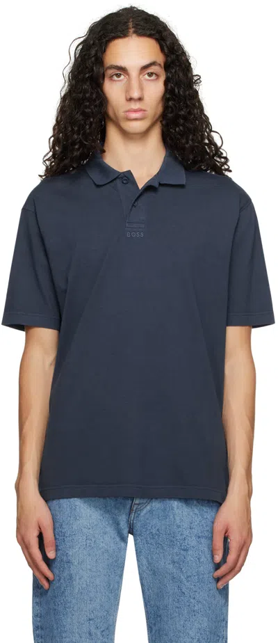 Hugo Boss Blue Embroidered Polo In 464