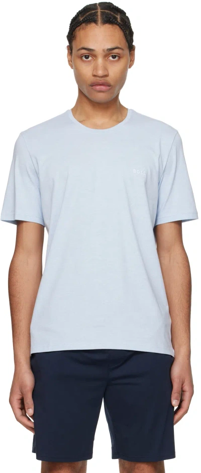 Hugo Boss Blue Embroidered T-shirt In 452-light/pastelblue